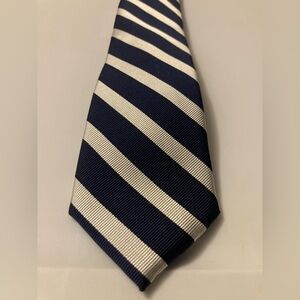 Tommy Hilfiger Blue and White Striped Silk Tie